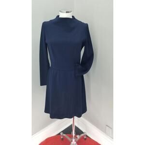 60s Vintage Jonathan Logan Navy Blue Wool Knit Dress - M